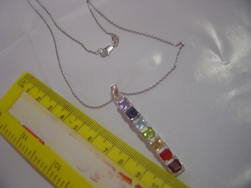 Beautiful Solid Silver 17" chain & superb genuine mixed gem stones long Pendant- - Bild 6 von 13