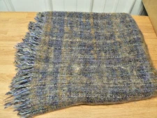 Vintage Avoca Handweavers Wicklow Ireland 100% Wool Lap Blanket - Blue, Brown ++