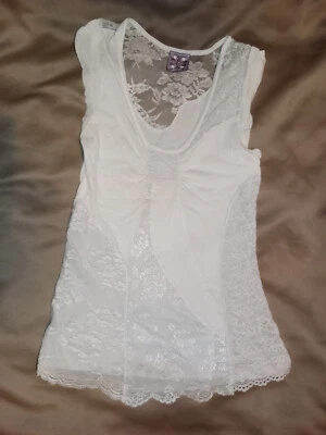 T-shirt débardeur blanc fantaisie dentelle Free People t. XS 34-36 - Photo 1/4