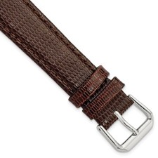 18mm 7.5" Brown Lizard-Style Grain Leather Silver-tone Buckle Watch Band
