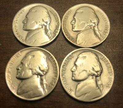 1942 PSpd Jefferson Nickel Set (4 Coin Lot) 2 Silver War Nickels
