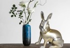 Brass Finish Bunny Figurine - Contemporary Metallic Rabbit Statue - Animal Decor
