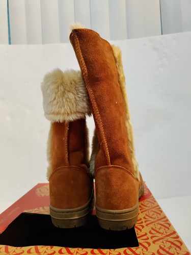 New In Box Style & Co Size 6 Genuine Suede Witty Chestnut Tan Fleece Lined Boots - Picture 3 of 9
