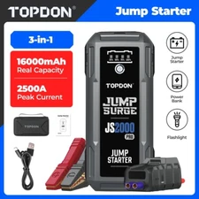 TOPDON Portable Car Jump Starter 2500A Peak 12V Battery 16000mAH Lithium Jumper