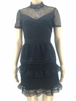 $240 Aqua Dresses Women'S Black Dotted Lace Mock Neck Tiered A-Line Dress Size S | eBay $240 Aqua Dresses Women'S Black Dotted Lace Mock Neck Tiered A-Line Dress Size S | eBay