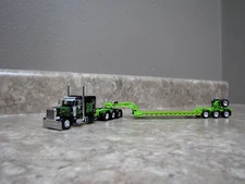 DCP 1/64 Black Lime Green Flames Peterbilt 389 Fontaine Lowboy Trailer 60-1475