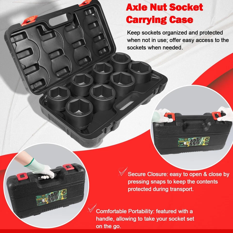 3/4" Drive Spindle Axle Nut Impact Large Socket Set, 2-1/16" to 2-1/2", 8PCS/set - Image 4 of 4