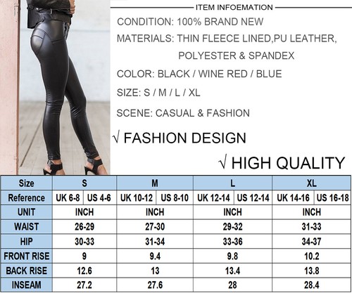 Women Push Up Fleece PU Leggings Faux 