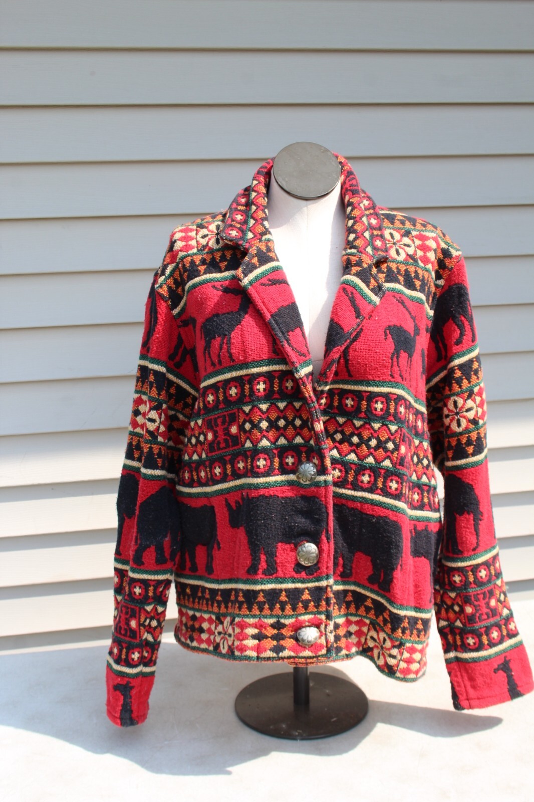 Giacca Pony Vintage Dipinta Adulto XL Multicolore Animali Arazzo Donna Azteco