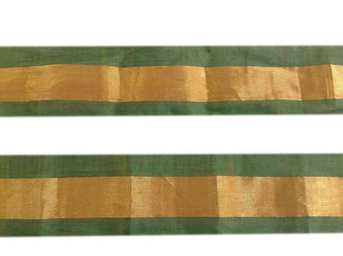 Om Vintage Saree Border Art Silk Gold n Green Ribbon Lace Trim 1 W' L240 - Picture 9 of 10