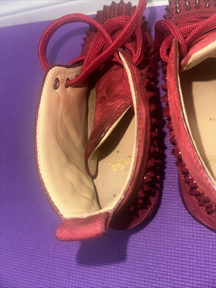 Men's Christian Louboutin Red Suede Spike-Studded Luxury Sneakers 43.5 NO BOX!! - Image 4 of 4