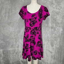 City Chic Women Dress M Purple Blk Velvet Floral Whimsigoth Dark Fairy Stretchy