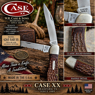 Vintage Case XX 6265 SAB SS Folding Hunter 2 Blade Serrated Bradford PA