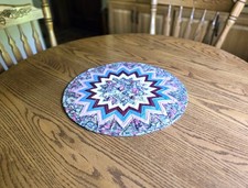 Handmade Quilted Round "Point of View" Table Topper Multicolored Floral