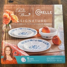 The Pioneer Woman by Corelle 12 Piece Dinnerware Set Evie Blue Service for 4