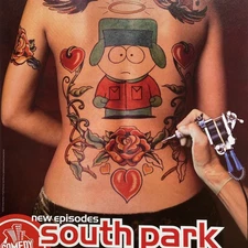 2002 South Park Comedy Central PRINT AD Her Back Tattoo Kyle Stan Cartman Promo