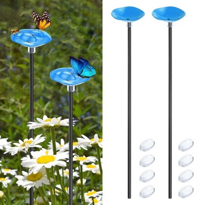 2-Pack Bee Watering Station, 11.8 Inch Metal Bee Bath  for Garden [Blue]
