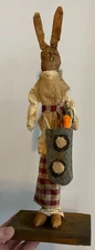 Primitive Hand Made Fabric Rabbit Figure Jo Ann Palmer Decor 16" Folk Art 2009
