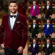 Prom Men's Velvet Suit Shawl Lapel Burgundy Army Green Tuxedo Jacket Navy Blue