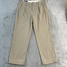 VTG Polo Ralph Lauren Andrew Pant Chino Mens 38x32 Beige Khaki Pleated Prep EUC
