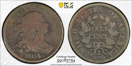 1804 Draped Bust Half Cent — photo from the most recent tracked eBay sale