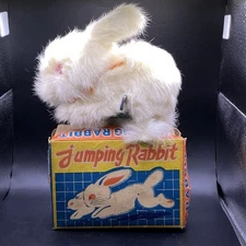 Vintage OKA Wind Up Jumping Easter Bunny Rabbit w Box Japan Works Vintage Toy