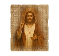 Sacred Heart of Jesus, Wood Plaque, 7 1/2" x 9" Made In Italy, Wall Art
