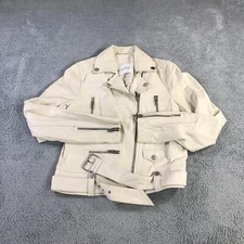 The Arrivals NYC Jacket Womens Small Coat Moto Leather Beige Biker  (A1D018153)