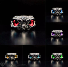 Shiny Demon Eye Owl Ring Retro Open Adjustable 925 Sterling Silver Animal Rings
