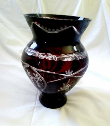 ANTIKE GROSSE RUBINGESCHLIFFENE KRISTALLGLAS BÖHMISCHE/TSCHECHISCHE BALLERINA VASE 10" - Bild 5 von 5