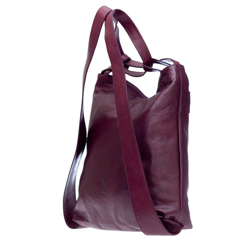 Bolso de hombro/mochila grande de cuero de becerro rojo cereza hecho en Italia Nardelli Foto 2 de 4