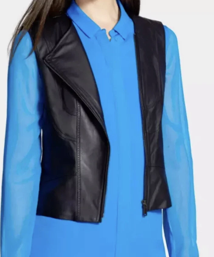 Жилет Elie Tahari N63MV704 Vallory черный кожаный женский размер XLarge новый с Ярлыками $598 - Изображение 2 из 4