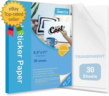 Printable Vinyl Sticker Paper,Transparent 30 Clear Self-Adhesive Sheets No
