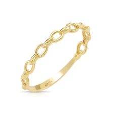 14K Real Solid Yellow Gold Dainty Chain Link Minimalist Braided Band Ring