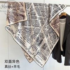 Paris Map Silk Wool Scarf Wrap Fashion Shawl Double-Sided 2024