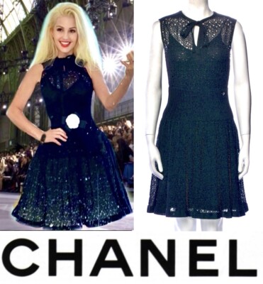 New Chanel 2016 Black Lace Sequin Party 2pc Dress Set 36 38 4 6 Gift Bag S M