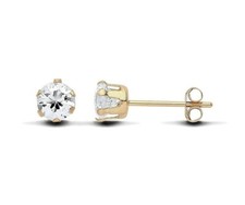 9ct Gold 0.50CT Simulated Diamond Solitaire Stud Earrings ~ 4mm - UK MADE
