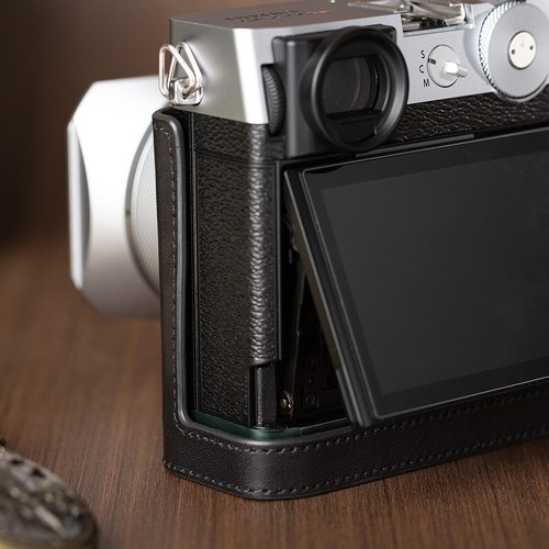 Demi-étui en cuir véritable fait main pour appareil photo housses de sac adaptées pour Fujifilm GFX100RF - Photo 42 sur 50