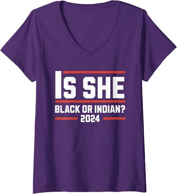 Is She Black Or Indian? Funny Trending Quote Ladies' V-Neck Tshirt