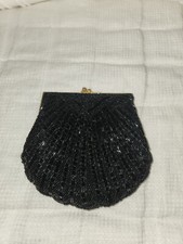 Carla Marchi Black Beaded Clamshell Crossbody Evening Bag