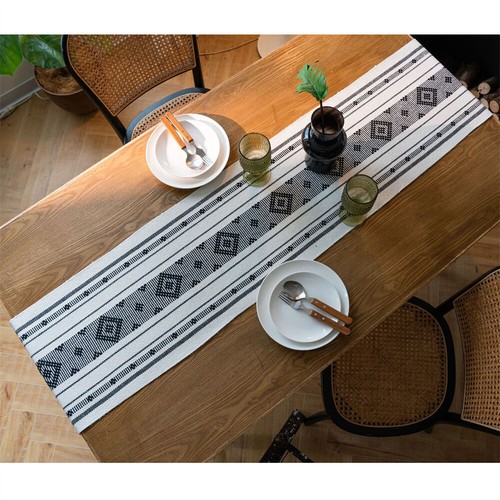 Rectangle Print Table Runner Tassel Dining Room Party Kitchen Table Cloth Cover - Picture 3 of 33