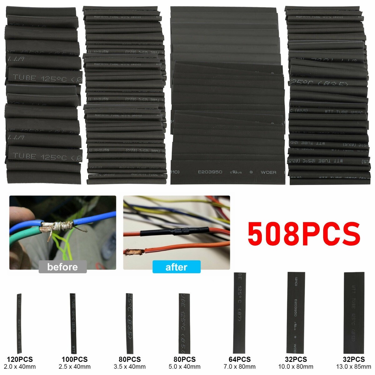 306-Piece Red & Black Heat Shrink Tube Assortment - 8 Sizes (1mm To 14mm) Electrical Wire Wrap - View #4