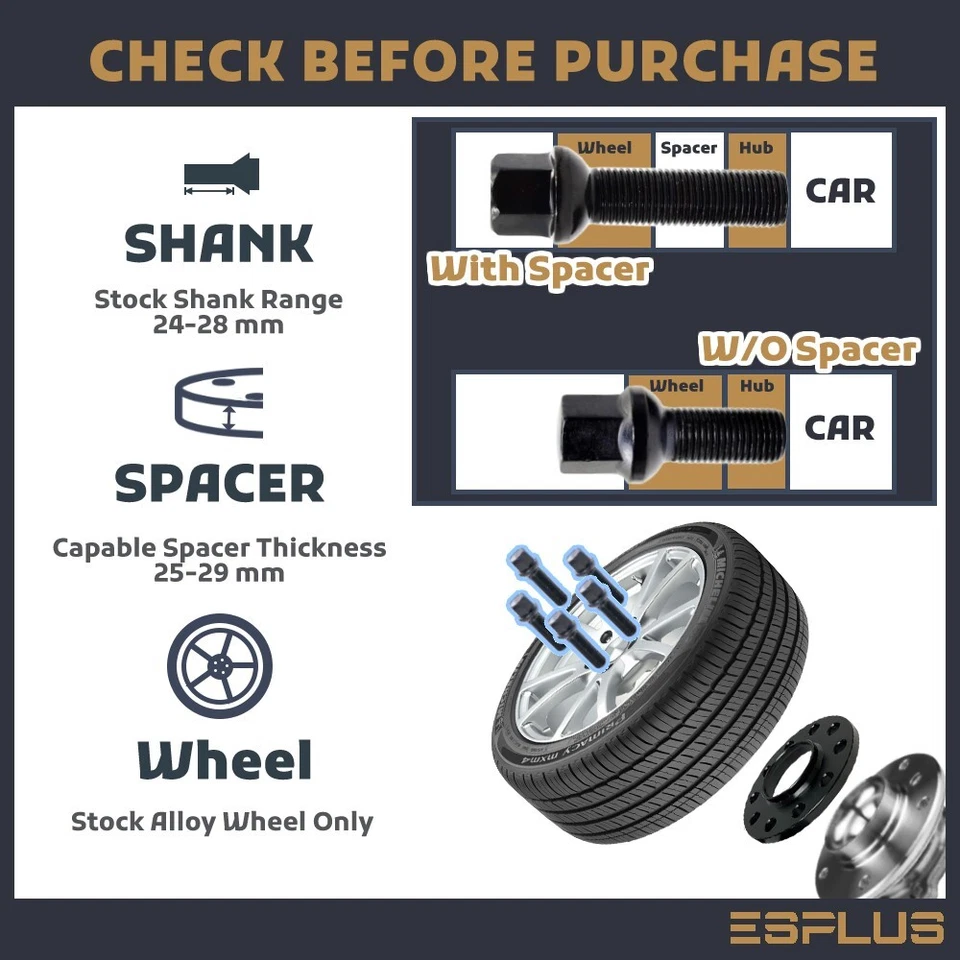 10 Audi Extended Lug Bolt M14x1.5 Preto 55mm Ajuste A/Q/R/RS/S/SQ Com Espaçador 25-29 - Imagem 4 de 4