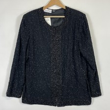 Laurence Kazar New York Vintage Black Hand Beaded Formal Jacket Womens XL NEW