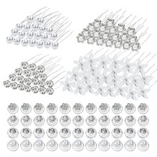 128 Pack Silver Pearl Flower Rhinestone Crystal Bridal Wedding Hair U-shaped ...