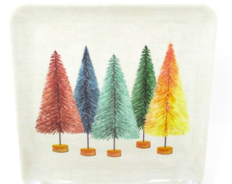 Nicole Miller pratos quadrados de melamina 4 peças garrafa escova árvores 5,5" lado aperitivo - Imagem 2 de 2