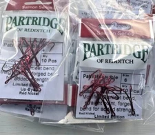 10 Partridge Patriot Up Eye Salmon Double Hooks CS16/2 Green Or Red All sizes