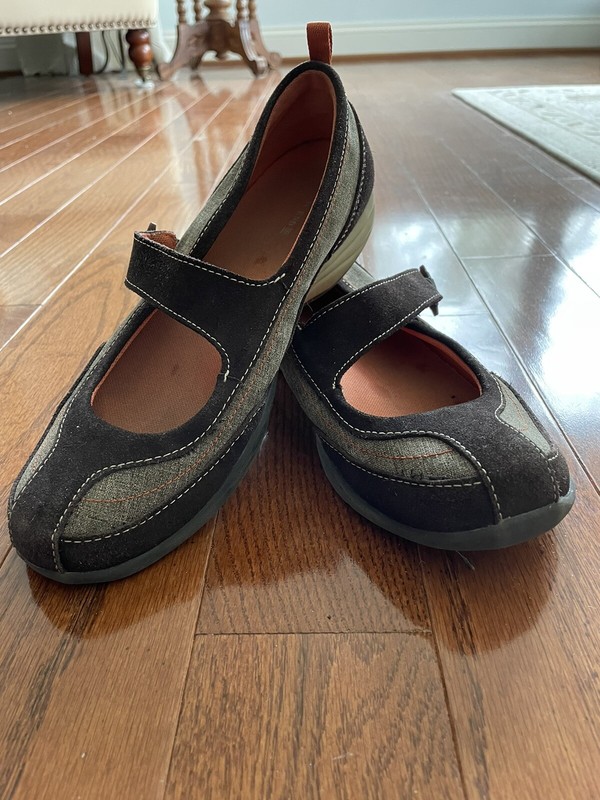 Lands’ End Shoes Womens 8.5B Terrain Slip On Ballet Flat Brown Leather & Plaid