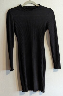 t shirt dress shein Black Tee Dress, Short, Long Sleeves, Size Medium Shirt Dress With Body Accents SHEIN EZwear Solid Split Hem