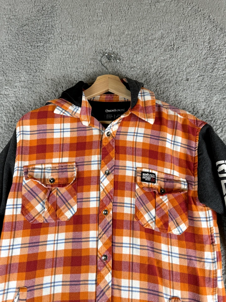 Moletom com capuz Ecko Unltd masculino X grande vermelho laranja xadrez flanela Gorp utilitário - Imagem 3 de 4